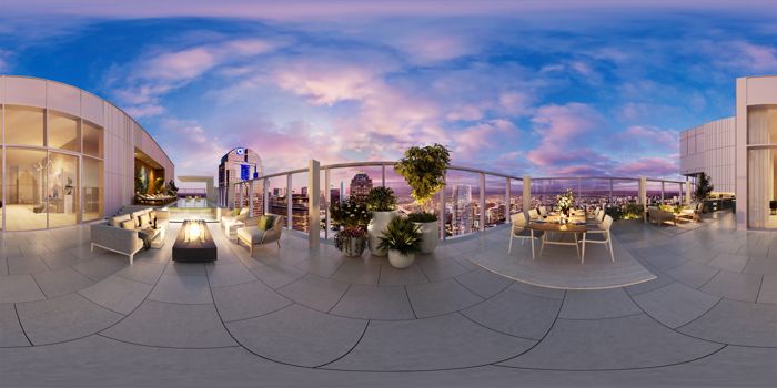 Panoramic view of pool terrace.