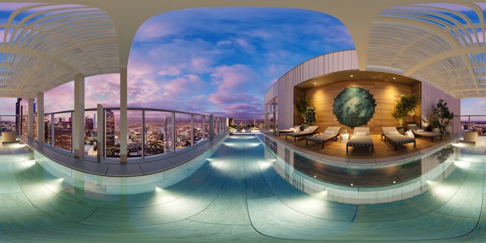 Panoramic view of pool terrace.