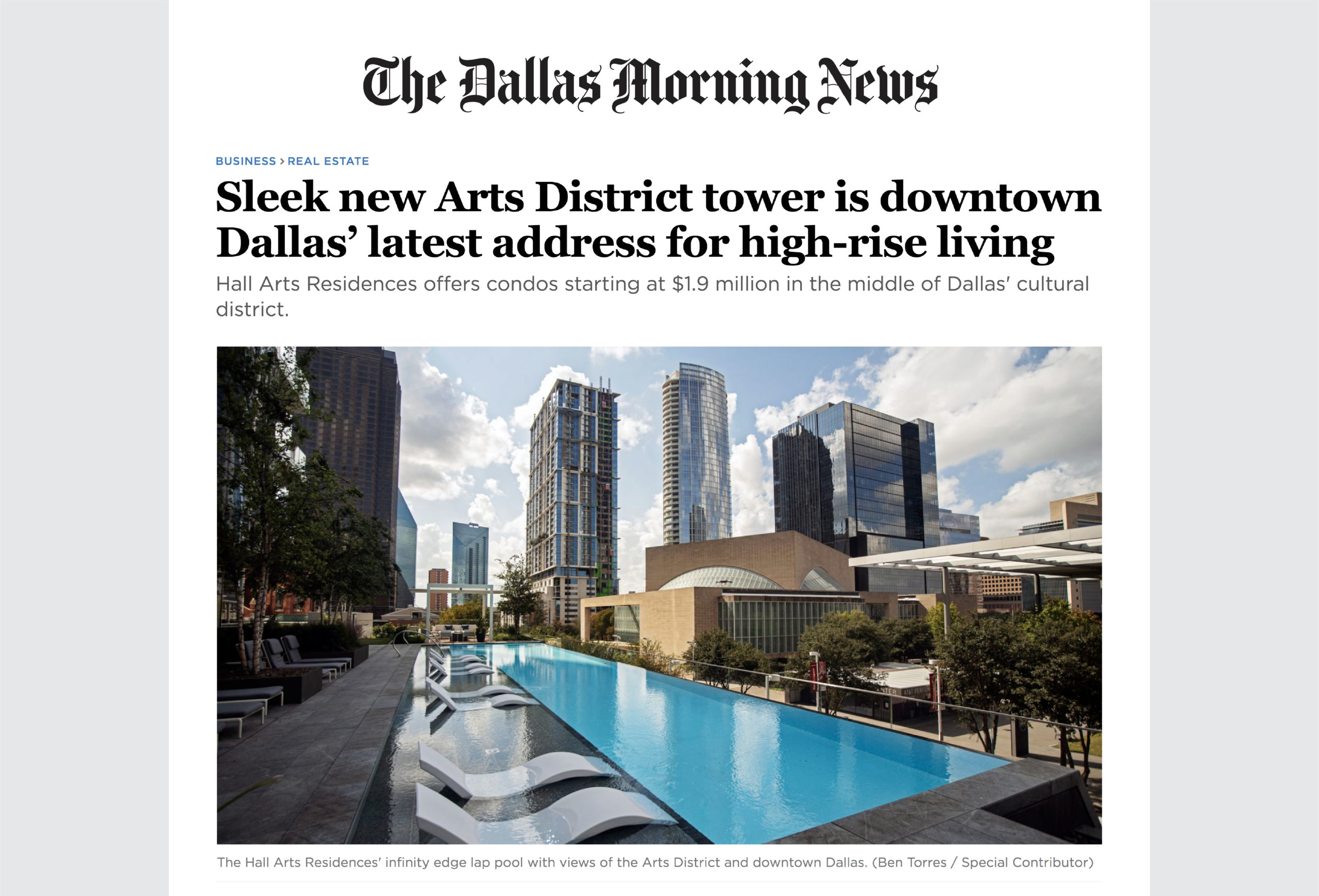 The Dallas Morning News article about Hall Arts Residences.