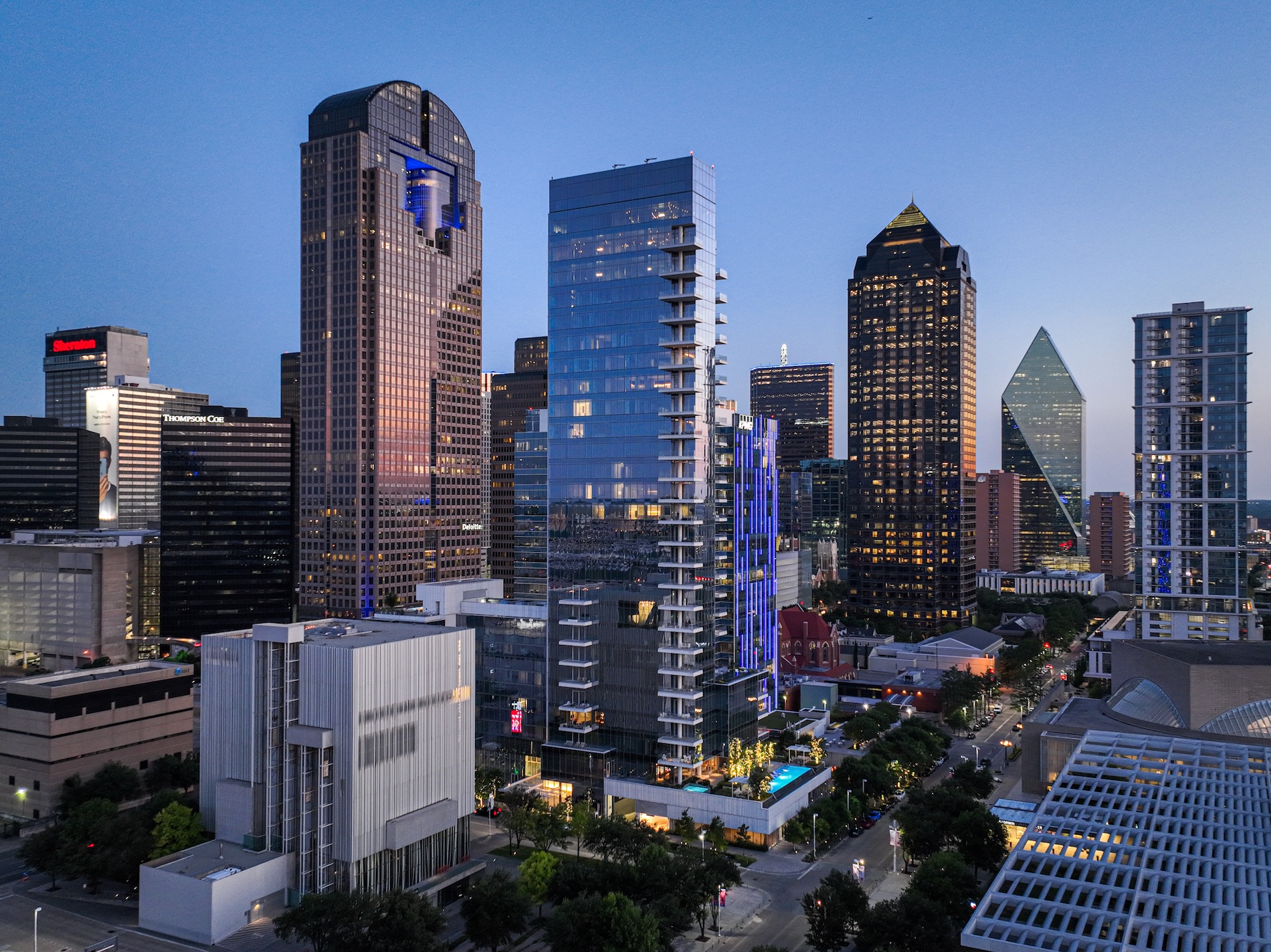 HALL Arts Residences at dusk